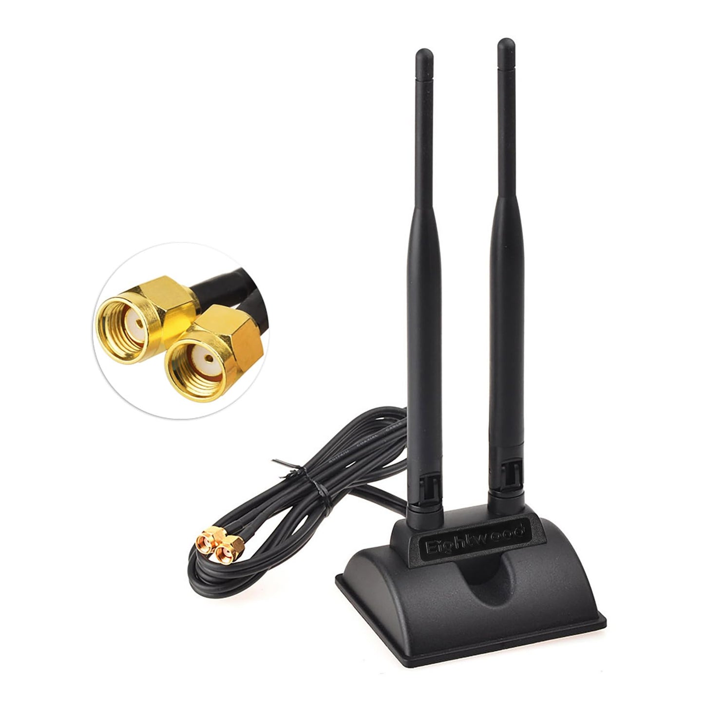 Eightwood External Wifi Antenna 2.4G / 5.8G Dual Band Magnetic Base 6dBi RP-SMA Adapter 2m Compatible for Huawei Netgear Tp-link Router Wifi Security
