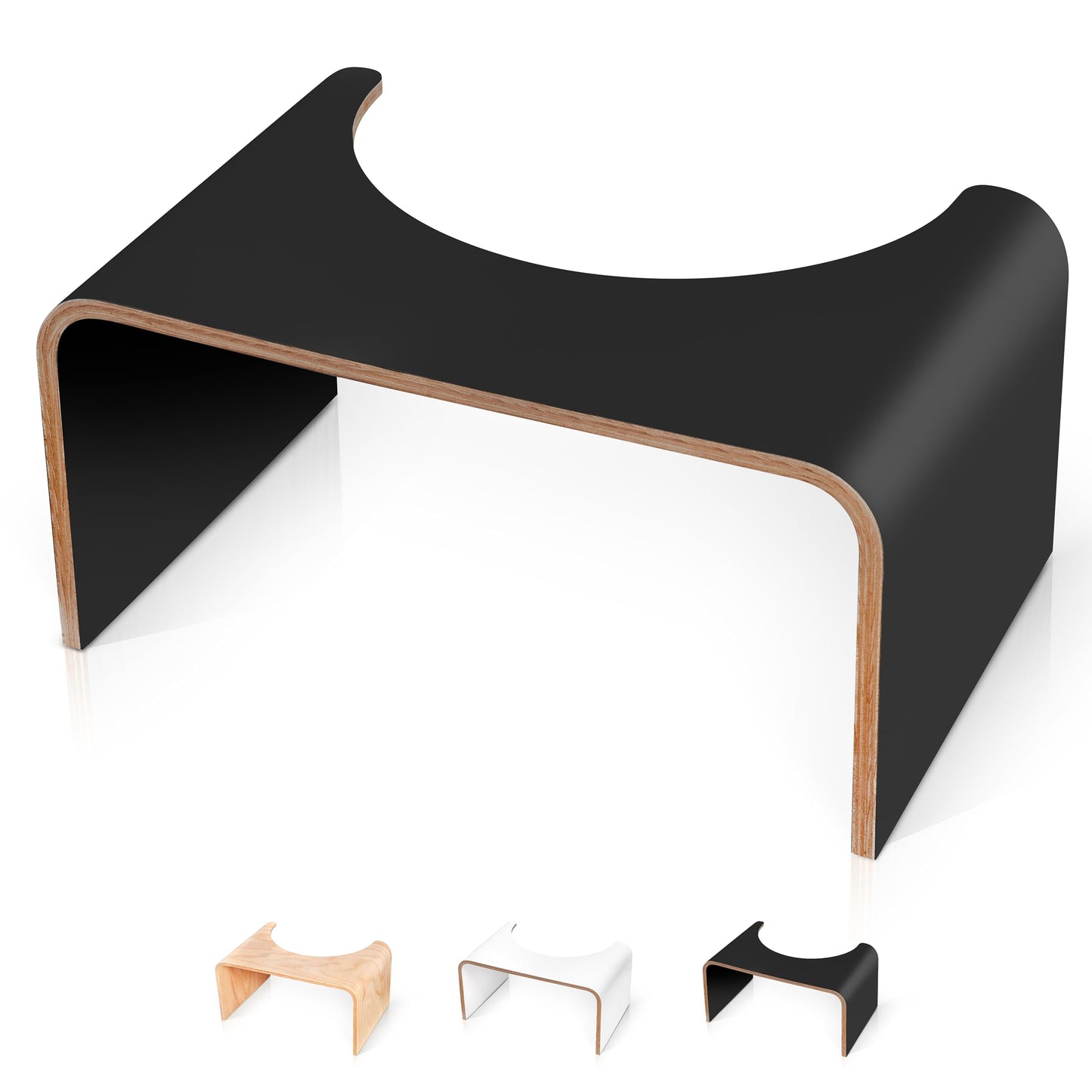 Well Care Wooden Toilet Stool for adults Black - Bathroom Foot Step for Squatting - Stoolie for Squat posture to relieve Constipation - Made in France