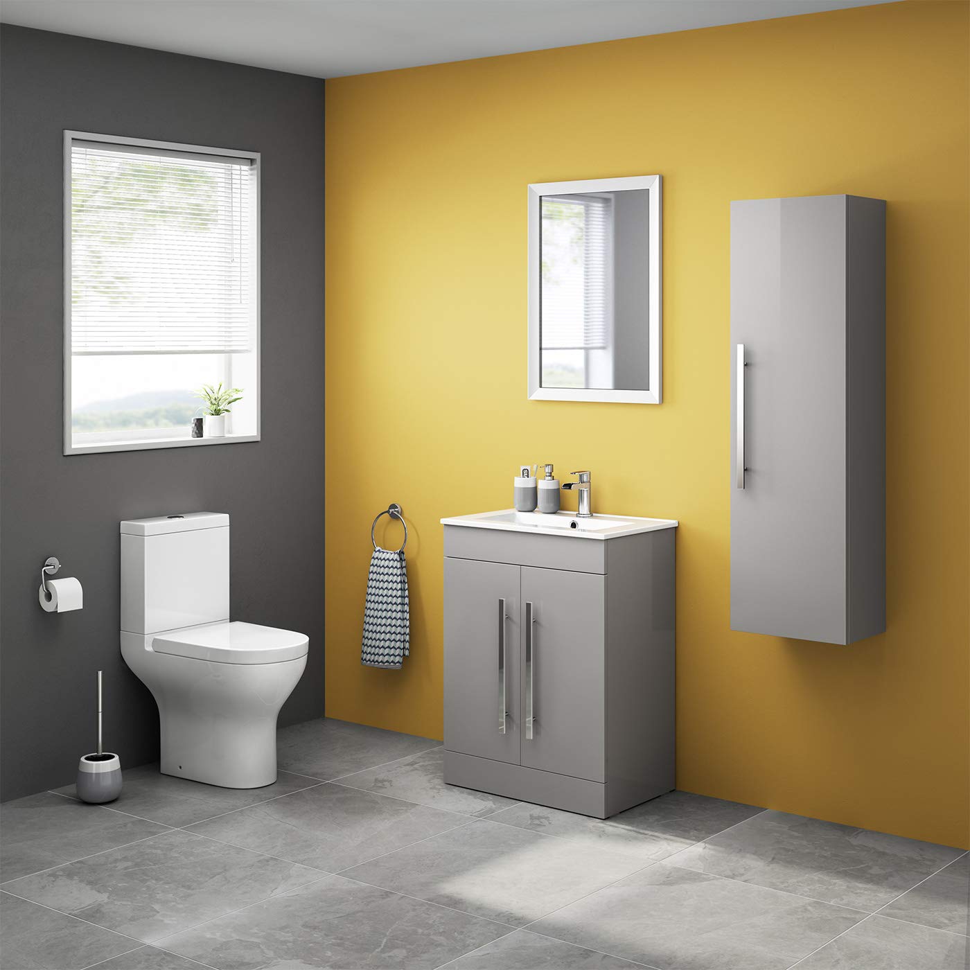 iBathUK Tall Modern Bathroom Cabinet Storage Furniture Unit Wall Hung Cupboard Shelving Grey 1200 mm MF840