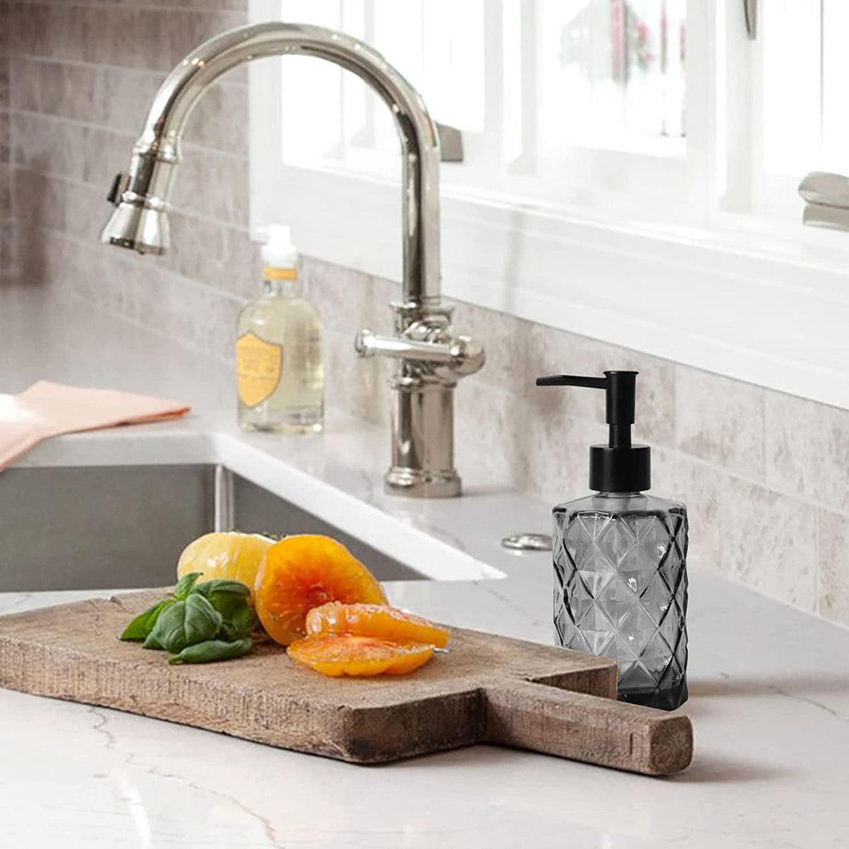 Topsky Glass Soap Dispenser with Plastic Pump 330ml Black