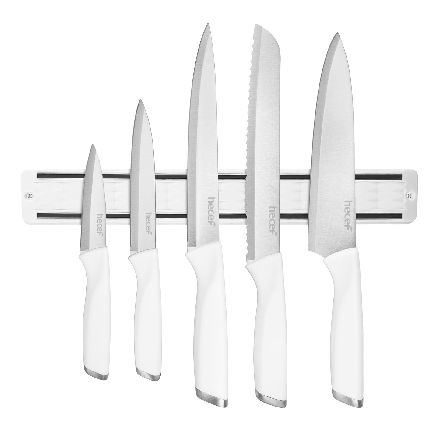 hecef 6-Piece Kitchen Knife Set with Magnetic Wall Holder ? Ultra-Sharp Stainless Steel Knives for Meat and Vegetables (White)