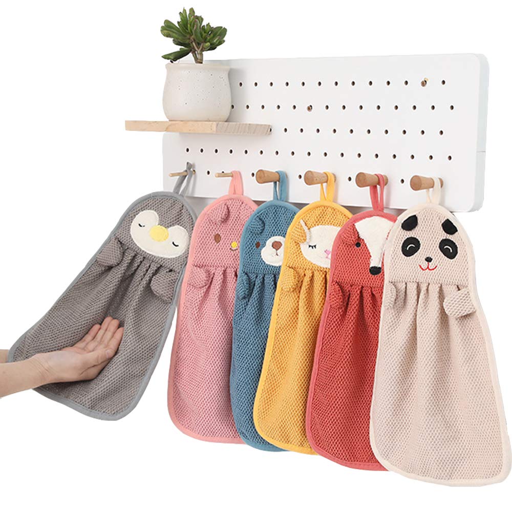 Eyands 6 Pcs Cute Animals Hand Towels - Absorbent Hanging Kids Hand Towel Lovely Dish Cloth For Kitchen Bathroom, Fast Drying Towel for Kids and