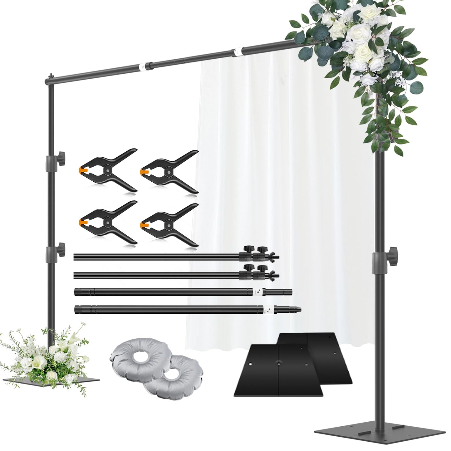 Fatazoii Backdrop Stand Heavy Duty, 2m x 3m Adjustable Background Frame with Metal Base, Pipe and Drape Support Kit for Photo Booth Video Studio