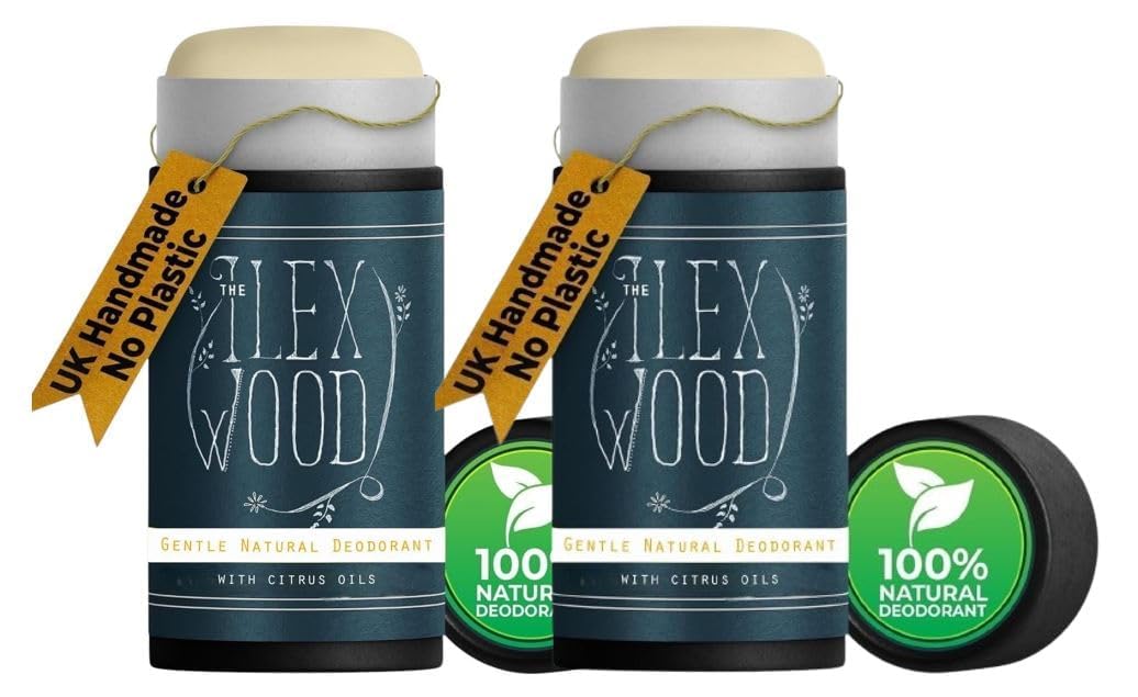 The Ilex Wood Natural Deodorant Stick, Pack of 2 (2 x 70ml) ? Handmade in UK, Vegan, Plastic Free, Aluminium & Toxin Free, Eco Friendly Cardboard