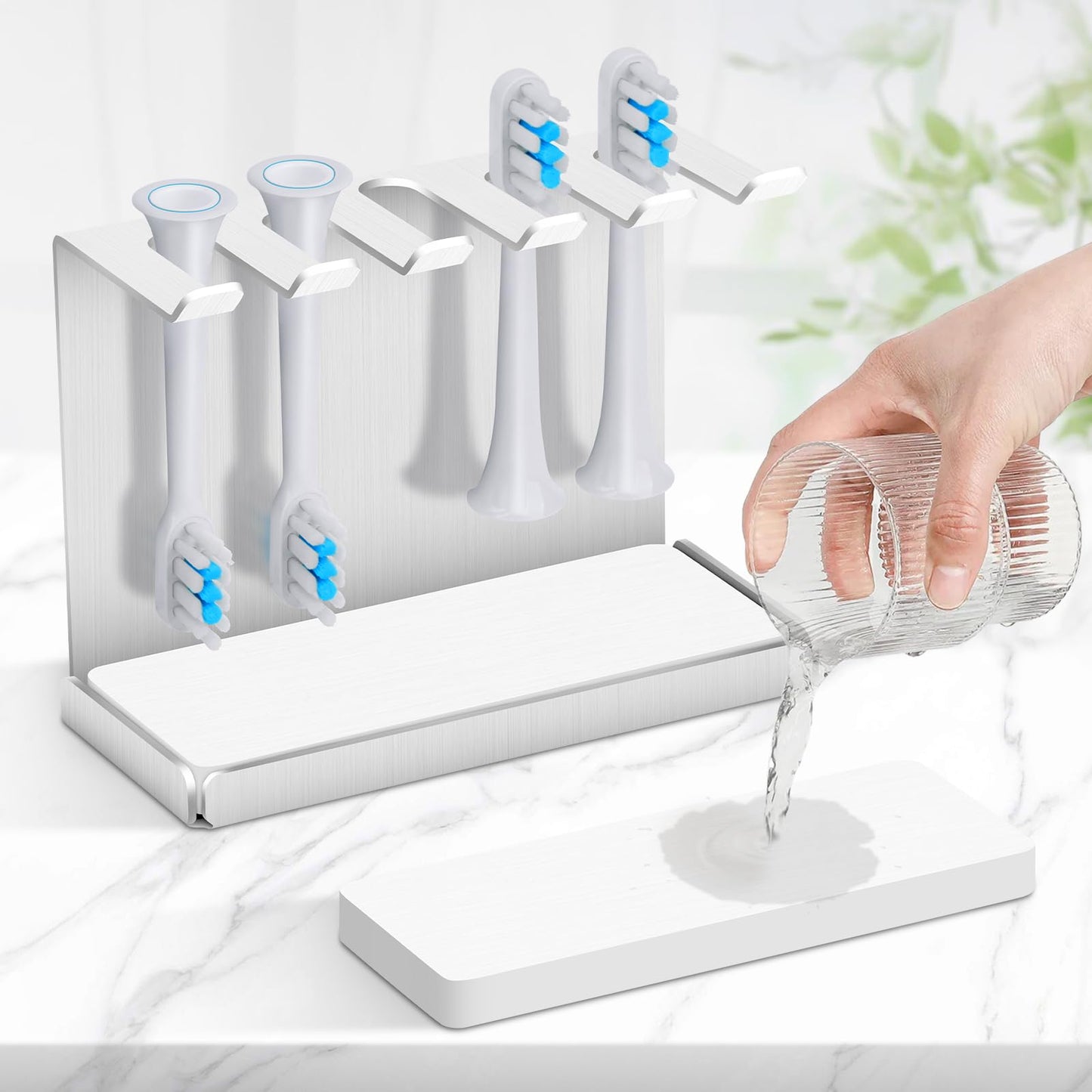 Vandicka Stainless Steel Toothbrush Holder for 5 Electric Toothbrush Heads, Wall Mounted Toothbrush Holder with Water Absorption Tray for Oral B, iO,