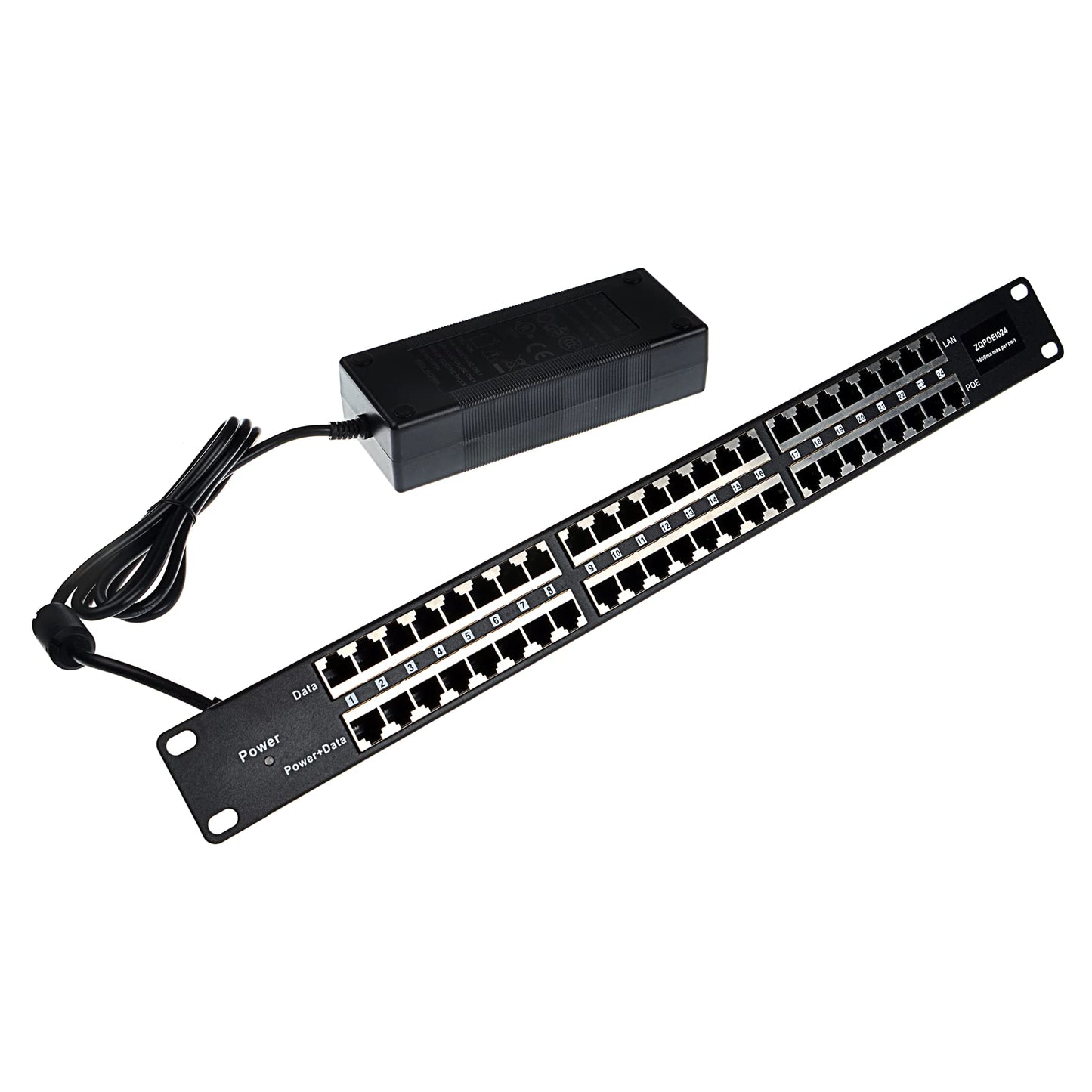 ZHANGQING PoE Injector with 24-Port, 24V 120W Power Supply, 10/100 Mbps Data Rate, for 24V Passive/Ubiquiti/Mikrotik Device & Features a 19-Inch Rack