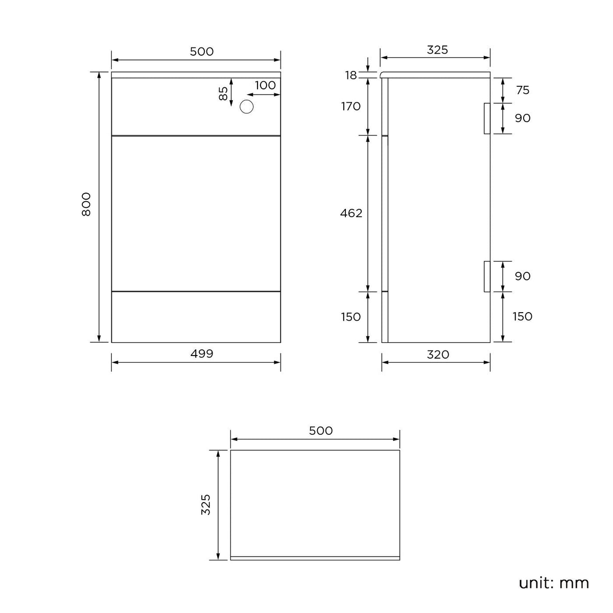 iBathUK 500mm Gloss Grey White Harper Back to Wall Toilet Cupboard Unit- Grey (Flat Pack)