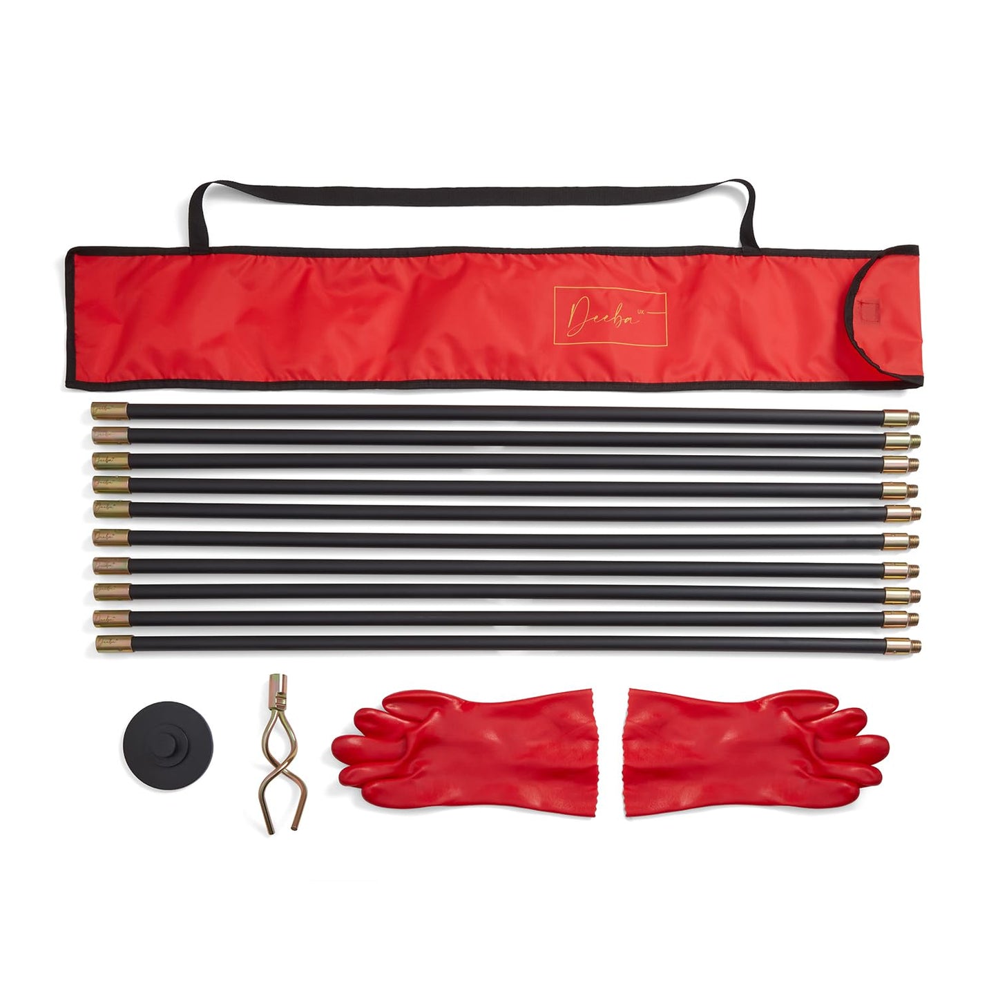 Deeba UK 10M Drain Rod Kit with Heavy Duty Gloves & Carry Bag - Professional Flexible Drain Cleaner for Blocked Drains, Sinks, Toilets - Heavy Duty