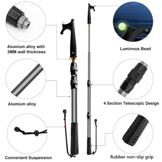 KOMCLUB Telescopic Boat Hooks for Docking, Boat Hook Floating Docking Pole, Luminous& Heavy-Duty Design, Rust-Resistant Fiberglass & Aluminum, Push