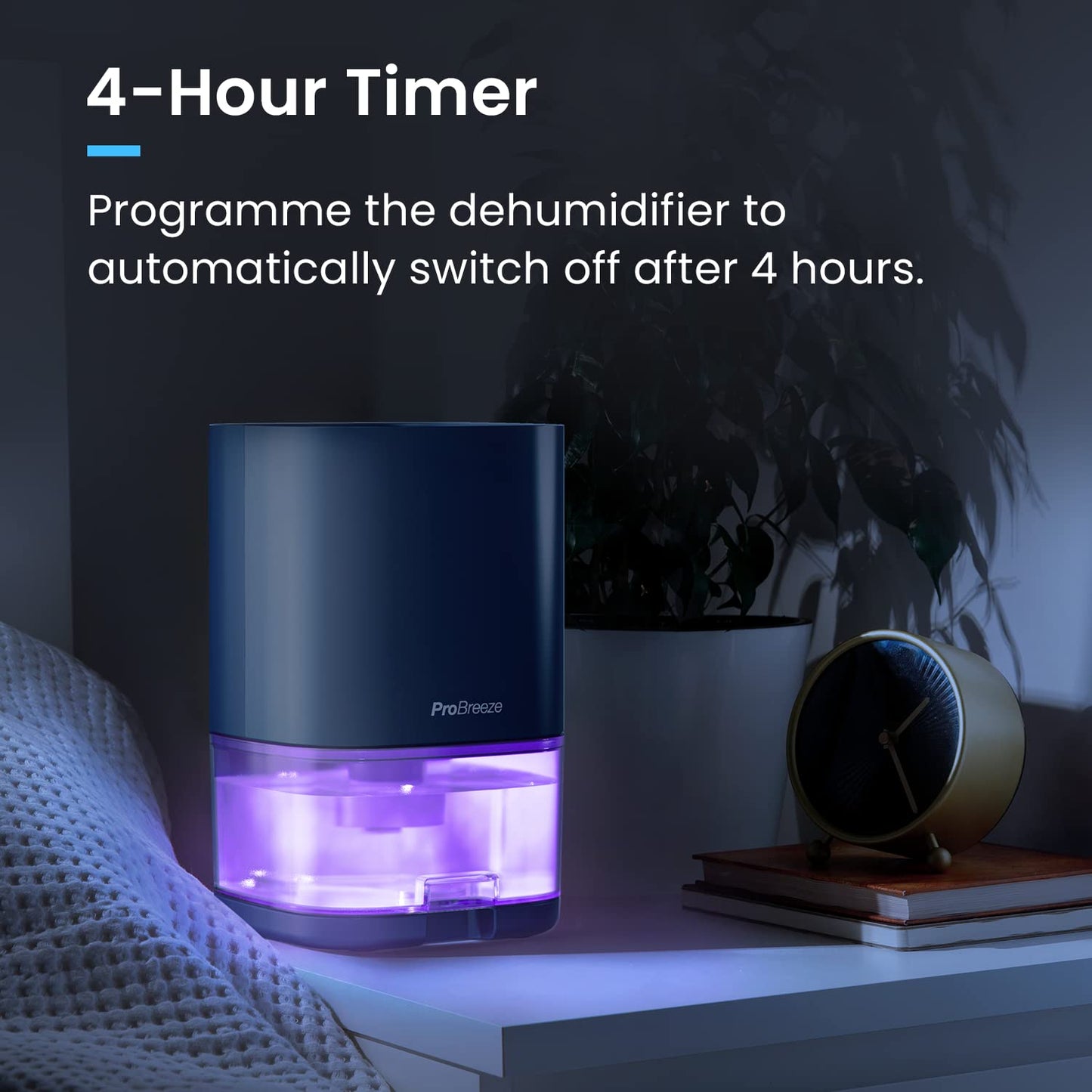 Pro Breeze 1000ml Dehumidifier for Bathroom - Quiet, Portable & Small Air Dehumidifier for Bedroom Mould, Damp & Moisture - with 4-Hour Timer, Auto