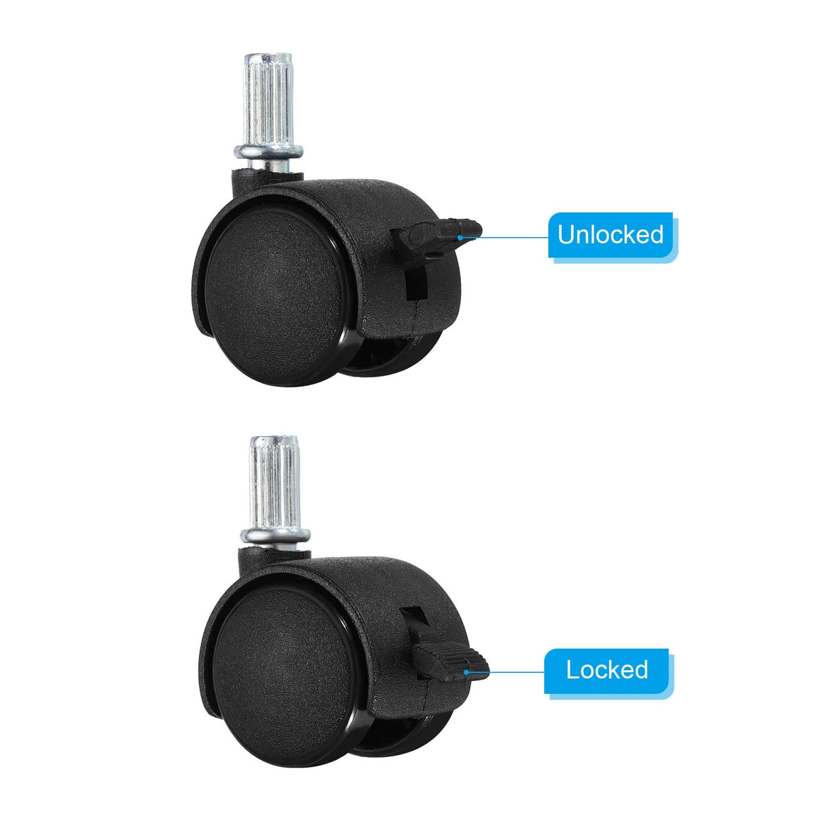 PATIKIL 1 Inch Stem Swivel Casters, 10 Pack Nylon 360 Degree Swivel Stem Wheels with Brake for Chair Desk Furniture Replacement, Black