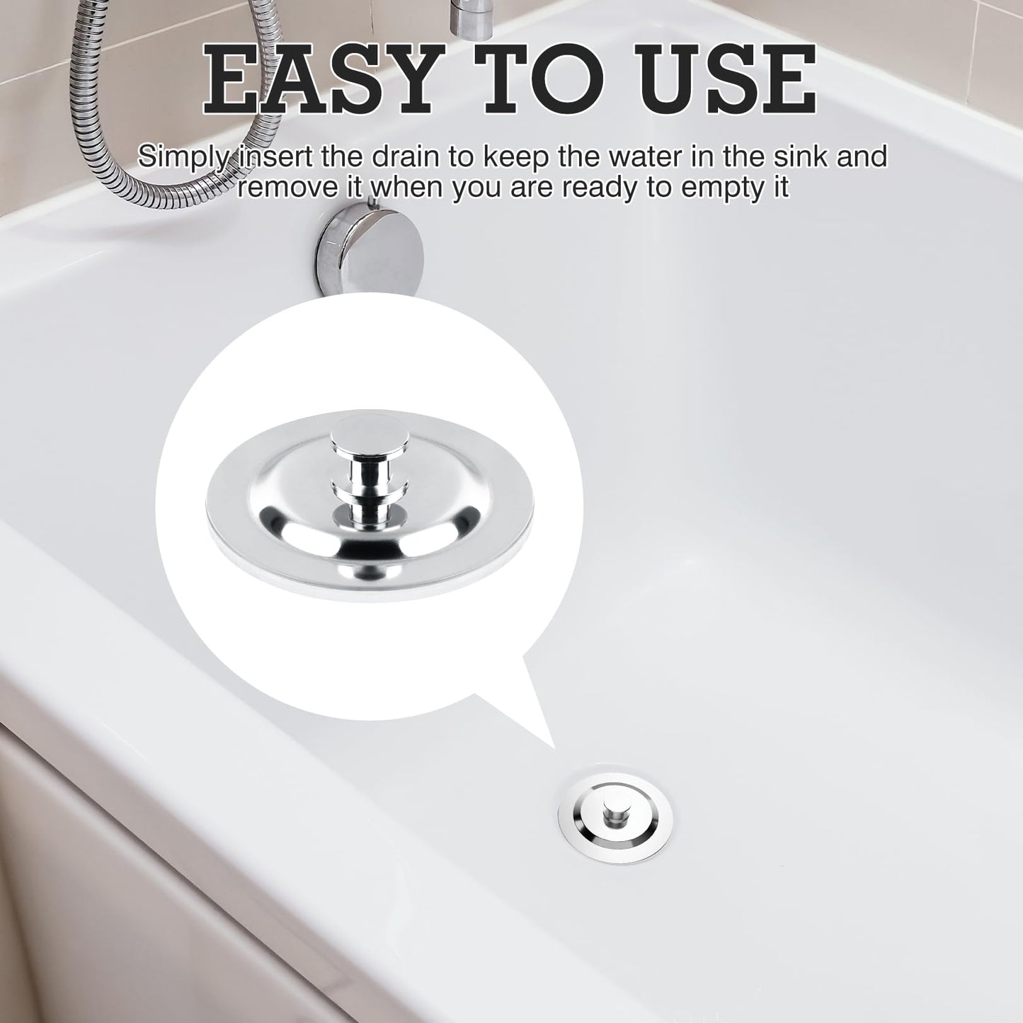 Universal Bath Plug 40-45mm Stainless Steel & Silicone Sink Plug Anti-Leak Corrosion-Resistant Drain Stopper for Bathtub, Bathroom Sink, Kitchen