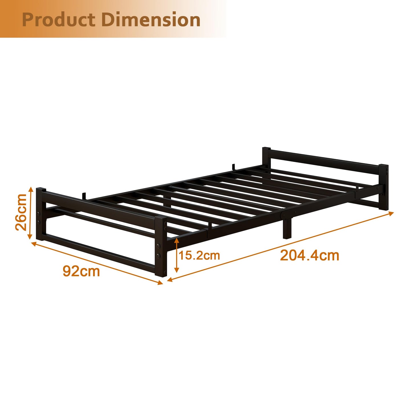 VECOCHO Bed 90 x 200 cm with metal slatted frame, bed frame 90 x 200 - 16 cm height floor bed, metal bed 90 x 200 cm bed frame