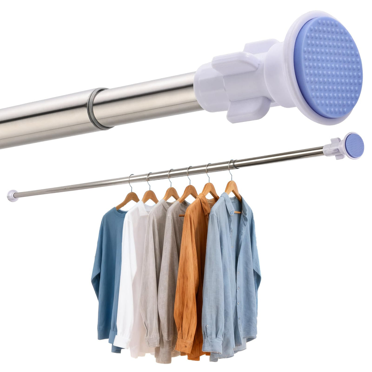 Shower Curtain Pole Tension Rods for Curtains Shower Curtain Rail Extendable Curtain Poles No Drill for Window Bathroom Bedroom and Doorway 130-240cm
