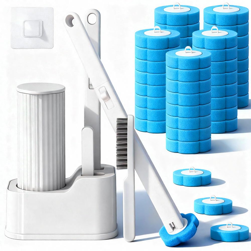 Disposable Toilet Brush Cleaning System With 40 Replacement Pads,Upgraded Holder & Gap Brush,Hygienic Bathroom Toilet Cleaner Kit For Deep Cleaning &