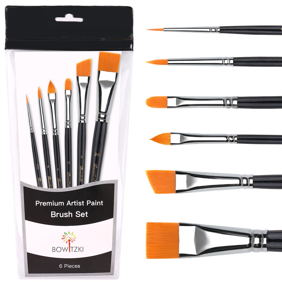 Bowitzki Face Paint Brush Set, 6pcs Artist Brushes for Body Face Painting,Acrylic Painting Watercolor Oil Gouache