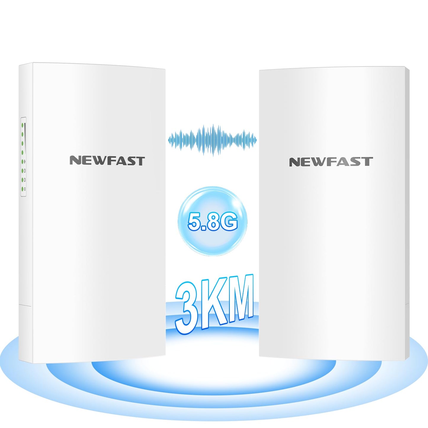 NEWFAST 3KM Outdoor Wireless Bridge Weatherproof Point to Point 5.8G WiFi Bridge, Long Range WiFi Extender to Outbuildings/Farm/Shop/Garage, Built-in