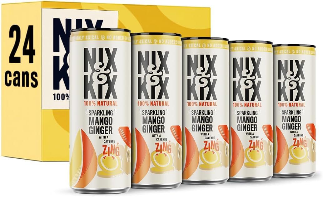 Nix & Kix | Mango & Ginger | 100% Natural Premium Sparkling Soft Drink With Cayenne | Low Calorie & Vegan Friendly | No Added Sugar Or Sweeteners |