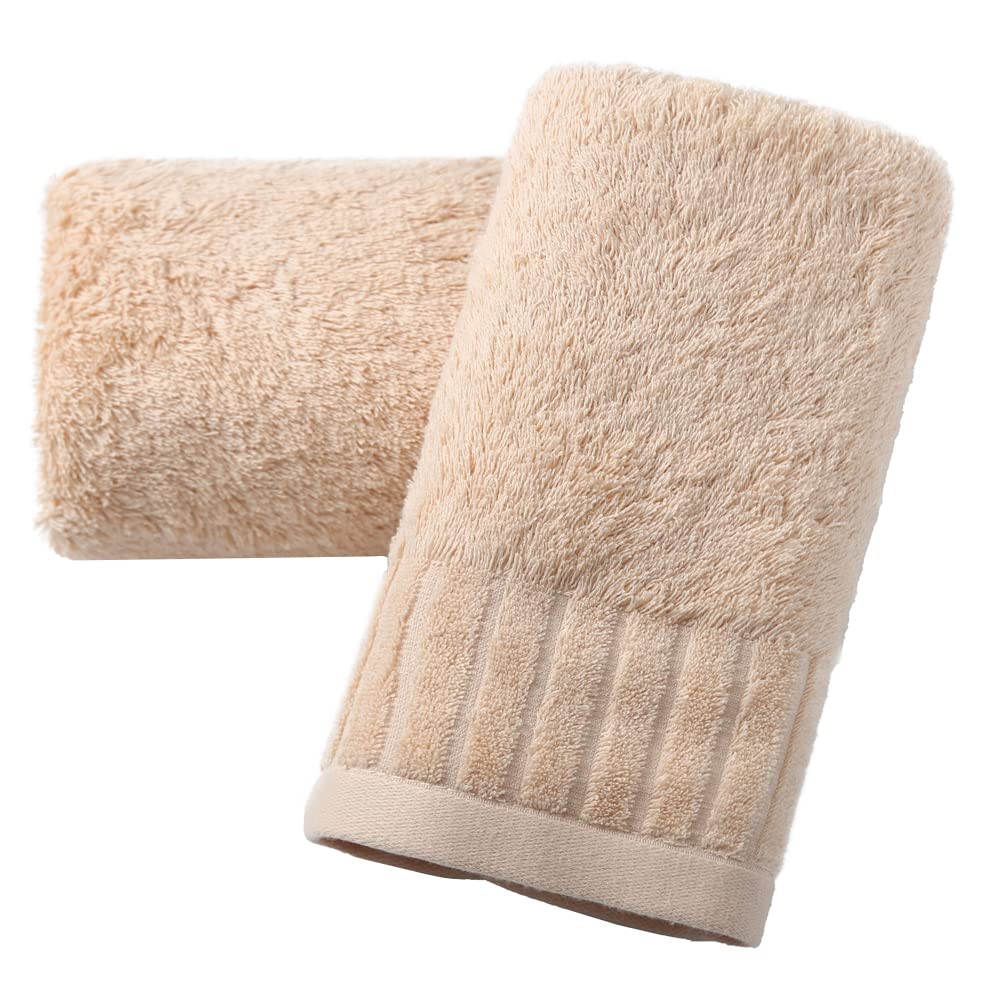 sense gnosis Khaki Hand Towels 100% Cotton Long Terry Striped Pattern Fall Decorative Hand Towel Set of 2 Perfect for Bathroom, Home, SPA 13 x 29