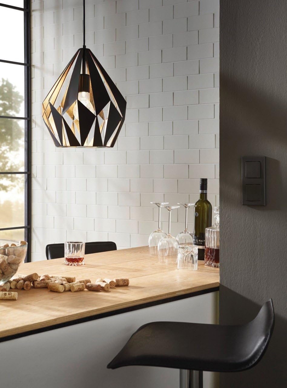 Eglo Carlton 1 Vintage Pendant Lamp, Retro Hanging Light in Black and Gold Steel, E27 Socket, 31 cm (12.2")