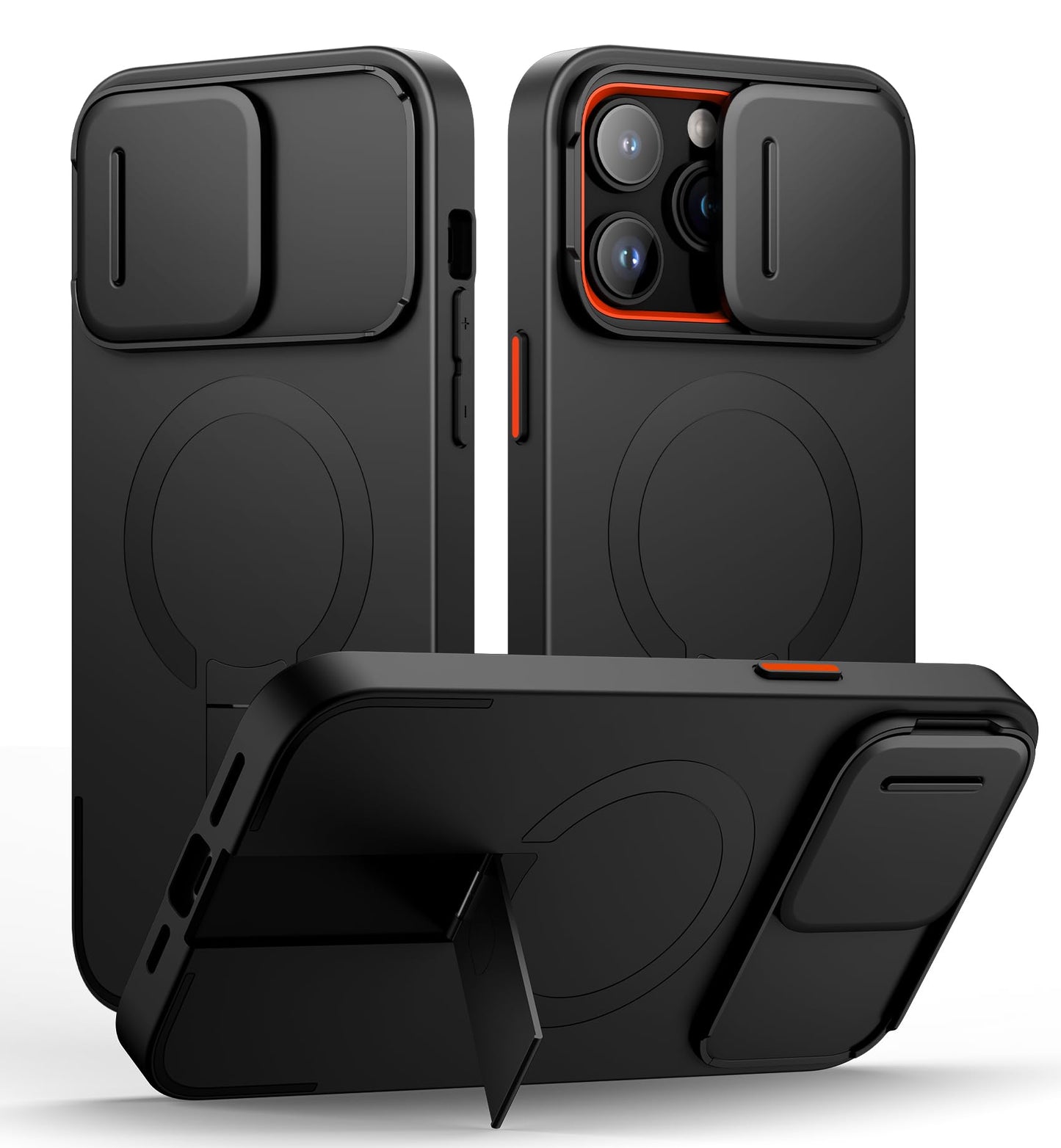 SURITCH Magnetic Case Compatible with iPhone 14 pro max, Shockproof Protective Cover with Slide Camera Cover and Adjustable Kickstand(Black)