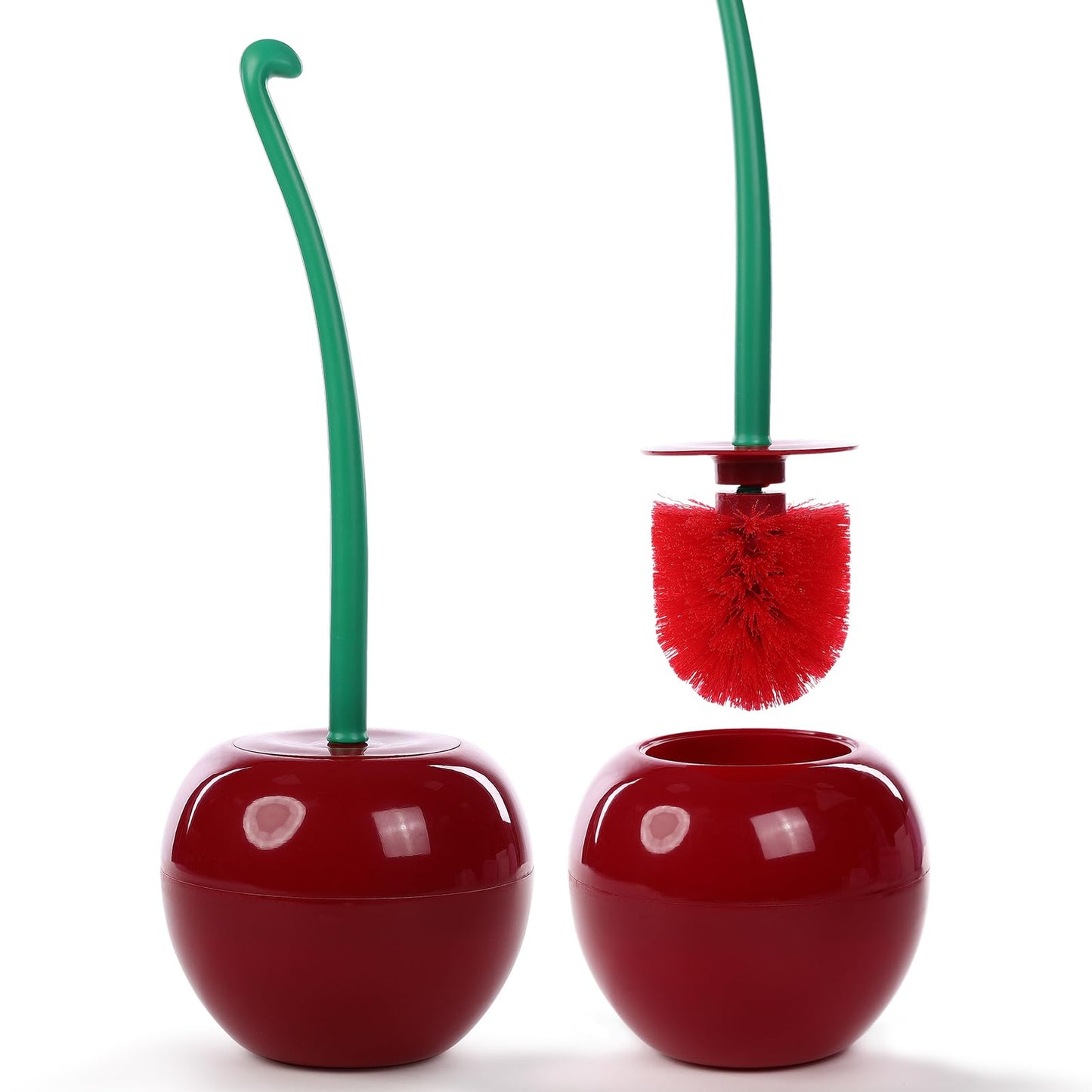 1 Pcs Cherry Shape Toilet Brush and Holder Set, Premium Plastic Round Bowl Scrubber Cleaner Set for Bathroom, Durable Holder with Deep Cleaning