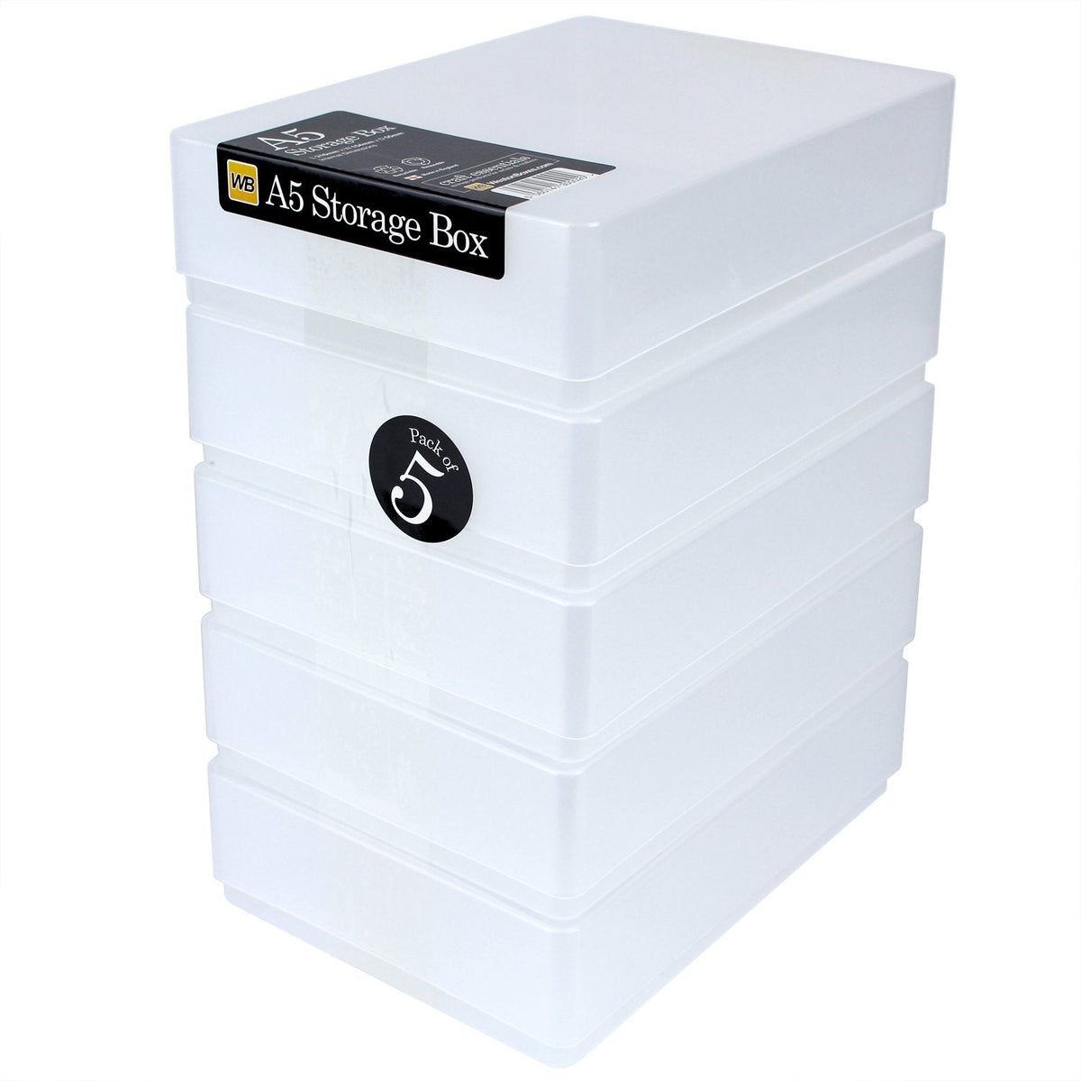 WestonBoxes A5 Plastic Craft Storage Boxes with Lids for Art Supplies, Paper and Card - 1.8 Litre Volume Clear, Pack of 5