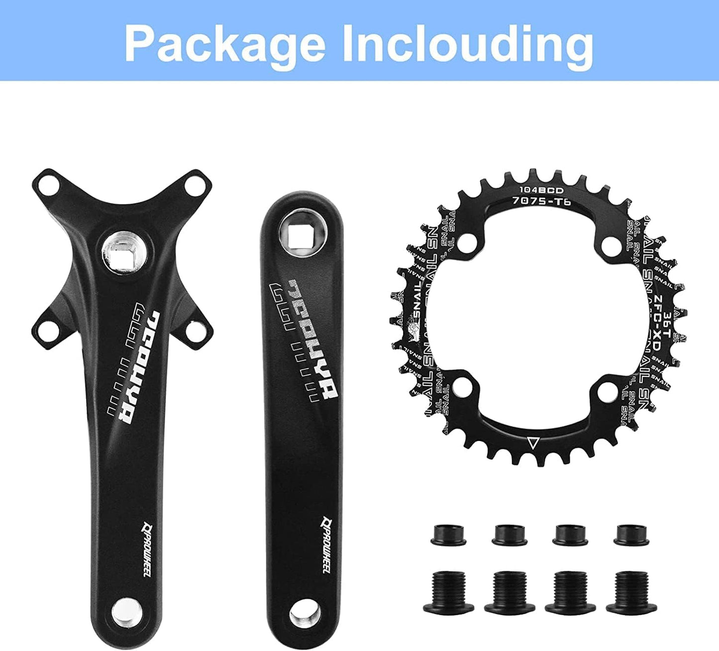 splumzerUK STOCK Road Bike Crank, Mountain Bike 170mm Square Crankset with 104 BCD 32/34/36/38T Chainring, Aluminum Alloy MTB Crank Narrow Wide CNC