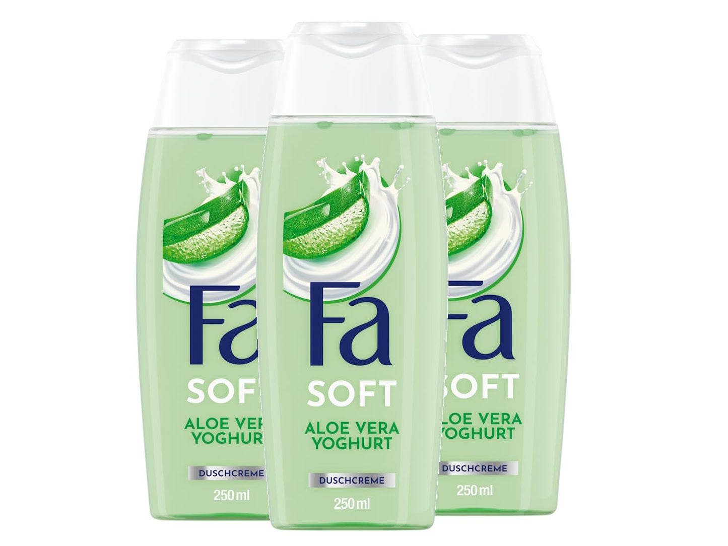 FA Shower Gel Aloe Vera Yoghurt (3 x 250 ml), Plengende Shower Cream with Mild Formula and Pleasant Aloe Vera Fragrance, Vegan, 94% Ingredients of