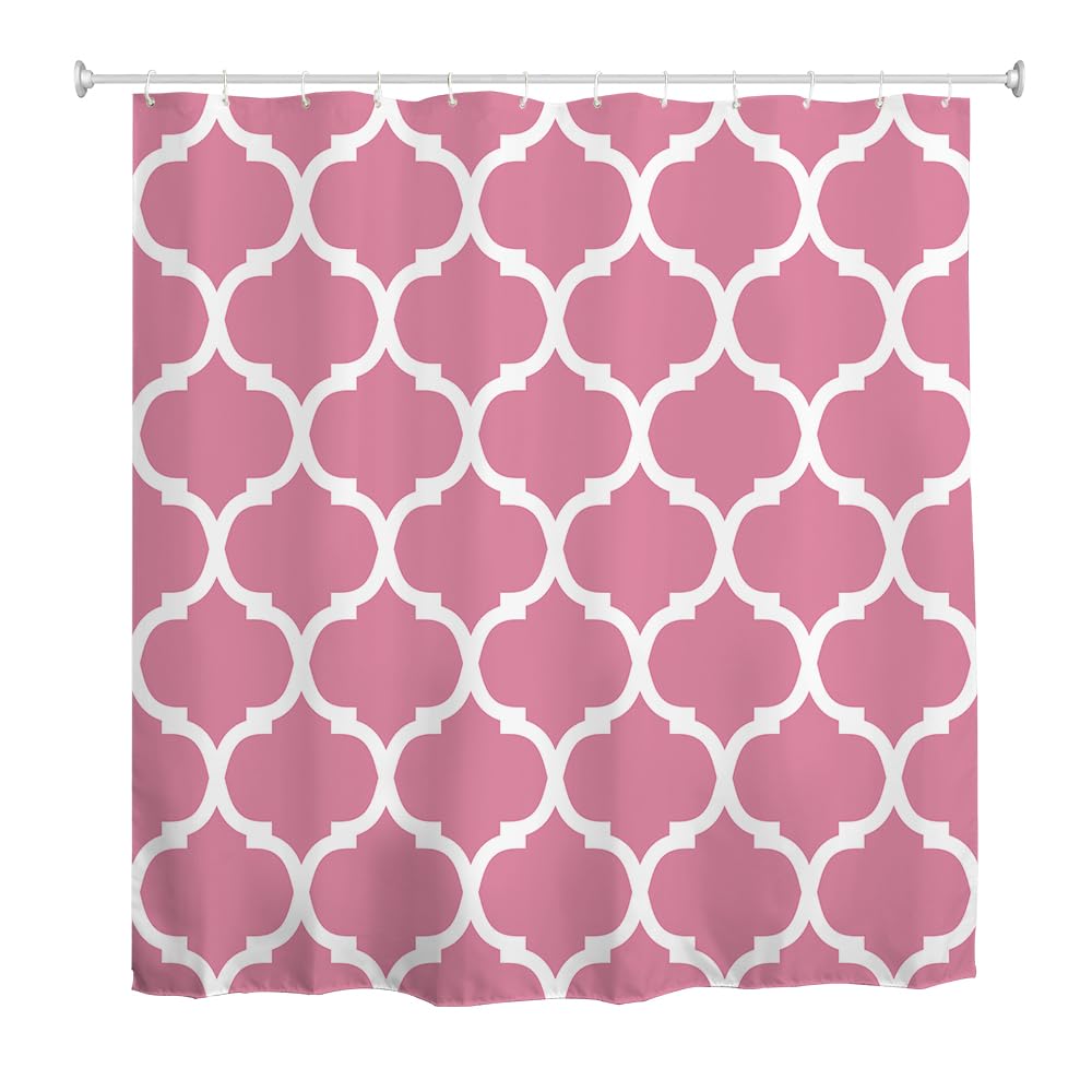 goodbath Pink Shower Curtain, Moroccan Pattern Waterproof Polyester Fabric Bath Curtain for Bathroom Bathtub Hotel, 180X180cm