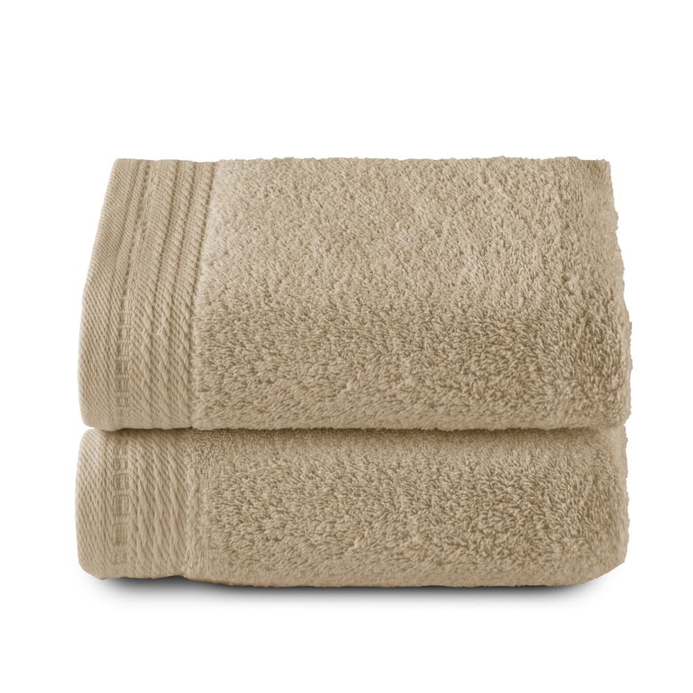 RIZO Top Towel - Set of 2 Hand Towels - Bath Towels - 100% Combed Cotton - 600 g/m2 - Measure 100 x 50 cm - Camel