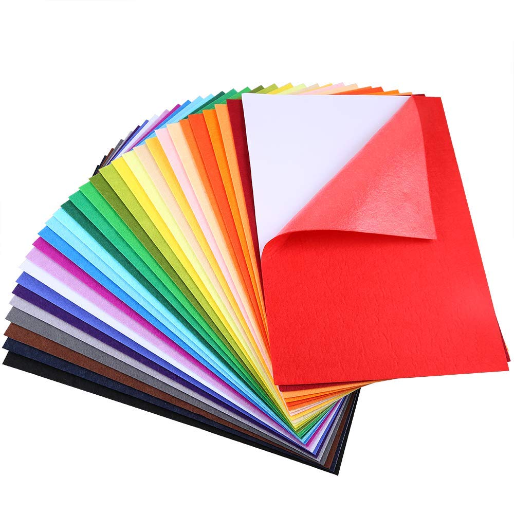 Caydo 30 Pieces 30 Colors Adhesive Back Felt Sheets Fabric Sticky Back Sheets, 21 cm x 30 cmA4 Size, Self-Adhesive, Multi-Purpose for Art and Craft