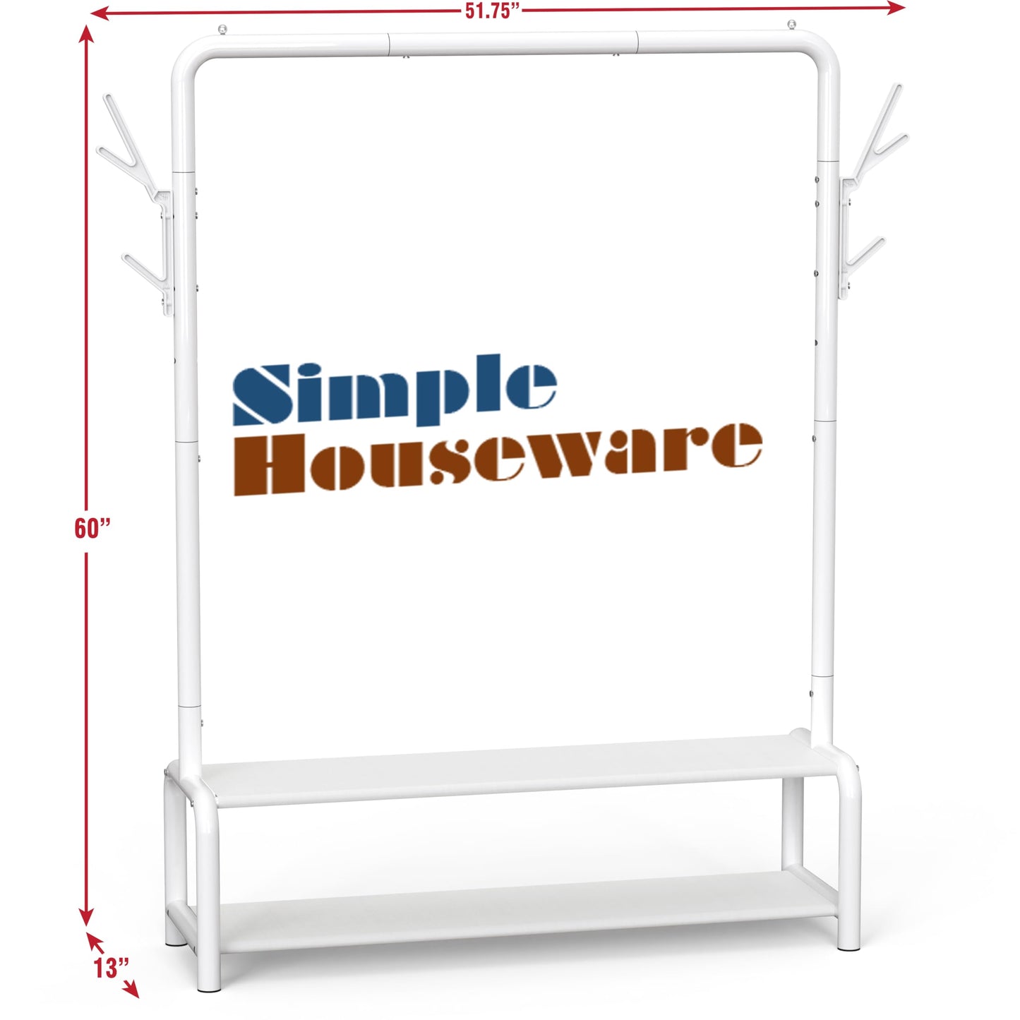 Simple Houseware 52-Inch Garment Rack with Storage Shelves and Coat/Hat Hooks, Freestanding Clothing Organizer, White