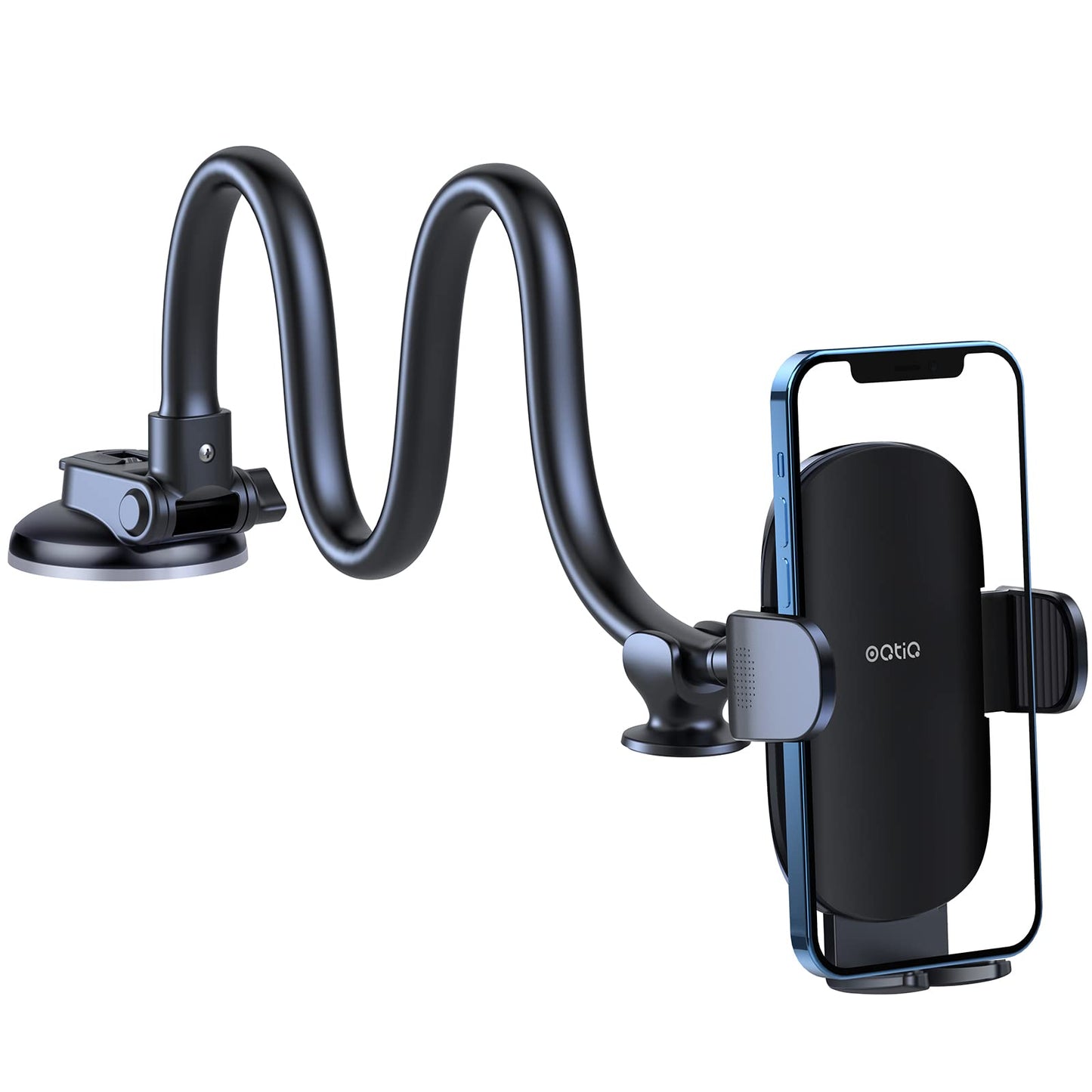 OQTIQ 13" Gooseneck Car Phone Mount, Windshield & Dashboard 360?Mobile Holder with Strong Suction Cup, Anti-Shake Stabilizer, One-Button Release ?