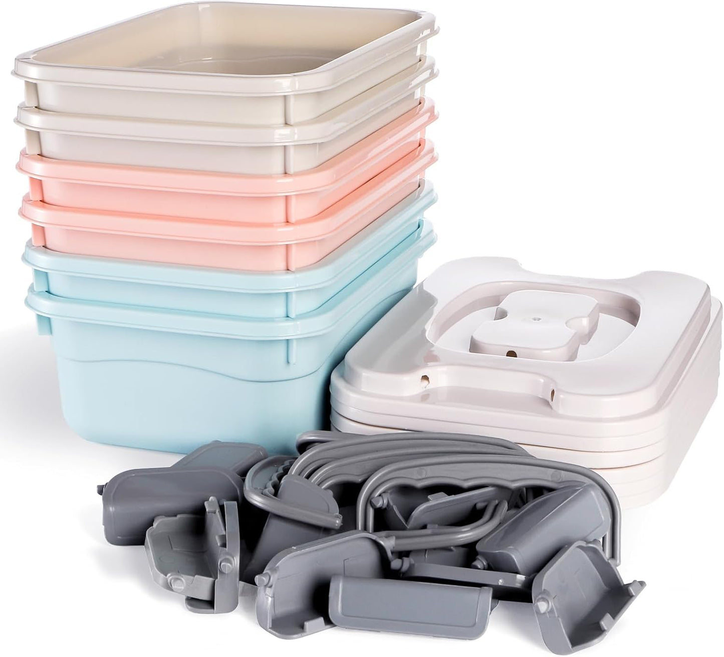Elsjoy Set of 6 Small Plastic Storage Box With Lid and Handle, 2L Latch Storage Box Bins Stackable Storage Container