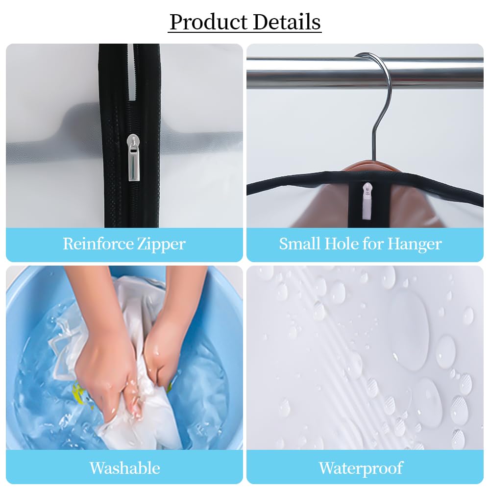 Niviy Garment Covers Dustproof Clothes Covers Moth Proof Coat Bag with Zip PEVA Translucent Dress Cover Waterproof Anti-mite Breathable Suit