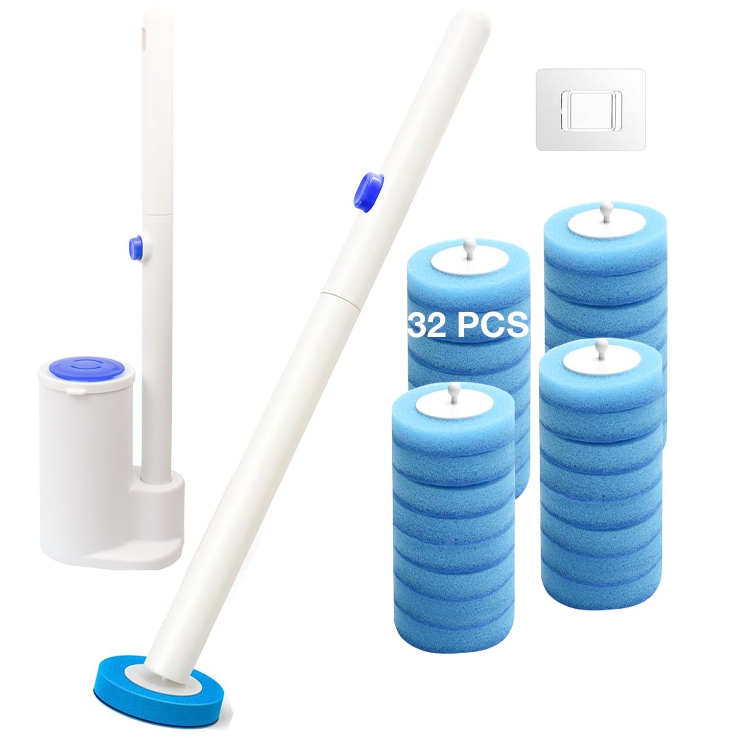 SUIXI Disposable Toilet Brush and Holder Set with 32 Refills, Wall-Mounted Toilet Bathroom Cleaning Wand for Sink Basin, Hygienic Design Compact