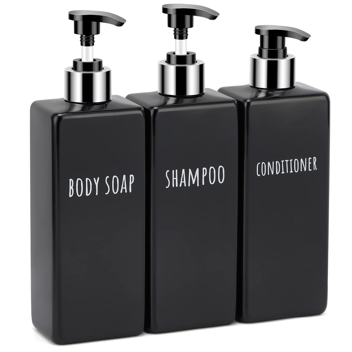 Segbeauty Shower Soap Dispenser Black?3pcs 16.9oz Empty Refillable Bathroom Press Pump Bottles?500ml Reusable Plastic Square Shampoo Conditioner Body