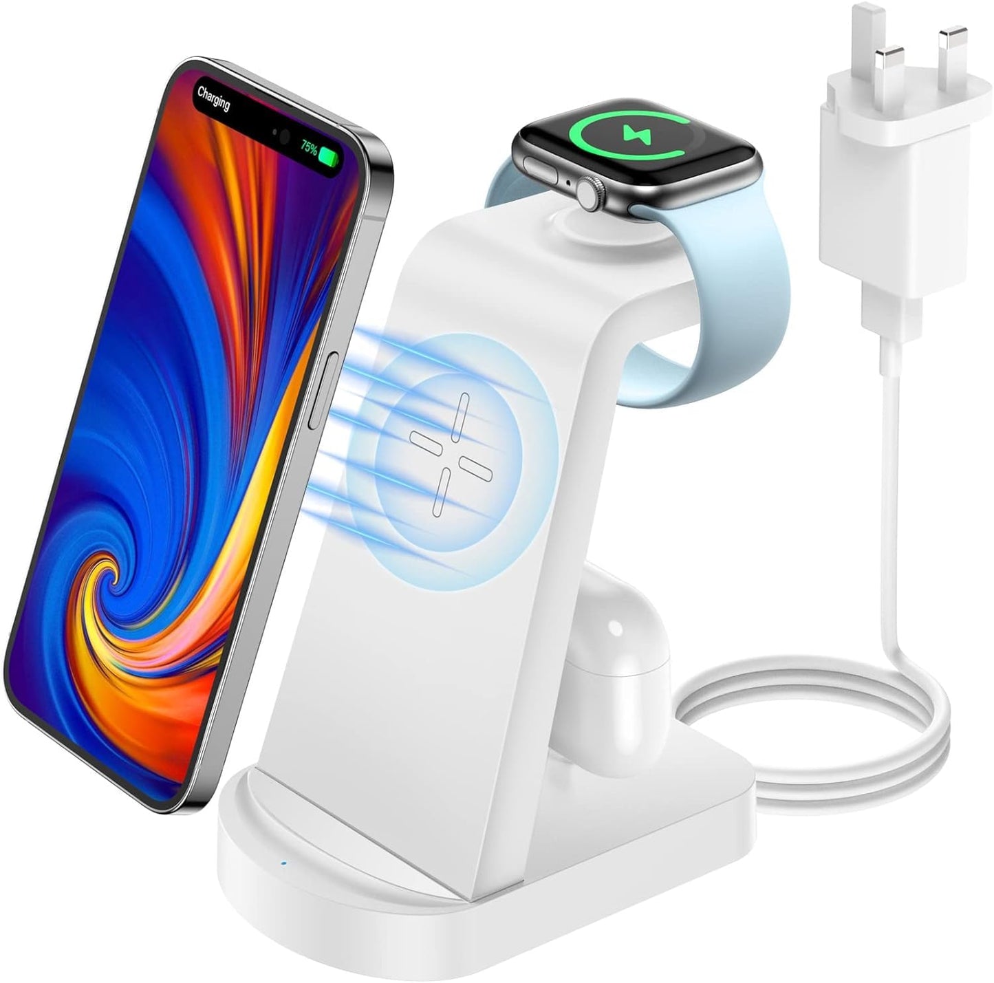 bakibo 3 in 1 Wireless Charging Station, Wireless Charger for iPhone 15/14/13/12/11/Plus/Pro/Max, Wireless Charging Stand Dock for Apple Watch