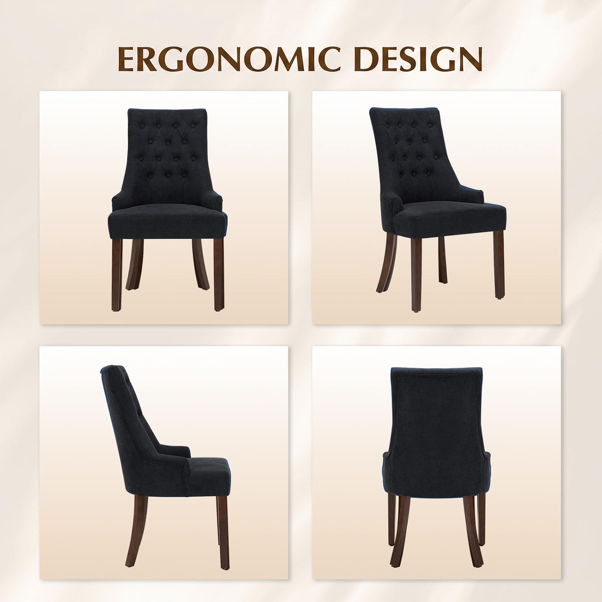 MALOL Upholstered Dining Chairs Set of 2, Wingback Dining Room Chairs with Tufted Button, High Back Kitchen Chairs with Solid Wood Legs