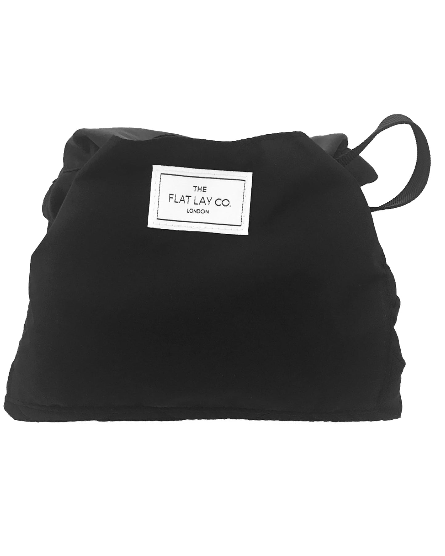 The Flat Lay Co. Makeup Bag - Classic Black Travel Drawstring Makeup Bag with Brush Holder & Large Pockets - Cosmetics Organiser Storage for