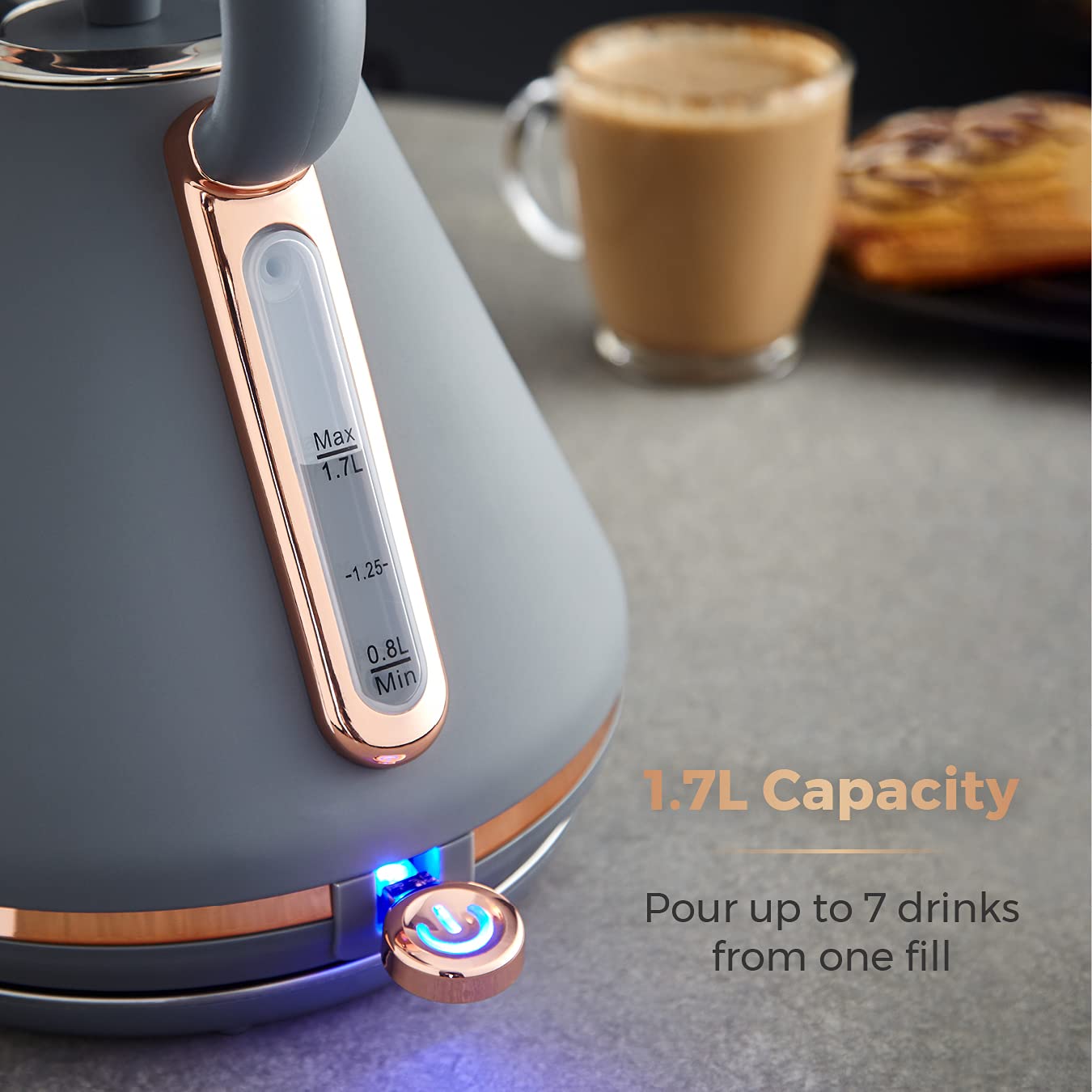 Tower T10044RGG Cavaletto Pyramid Kettle with Fast Boil, Detachable Filter, 1.7 Litre, 3000 W, Grey and Rose Gold