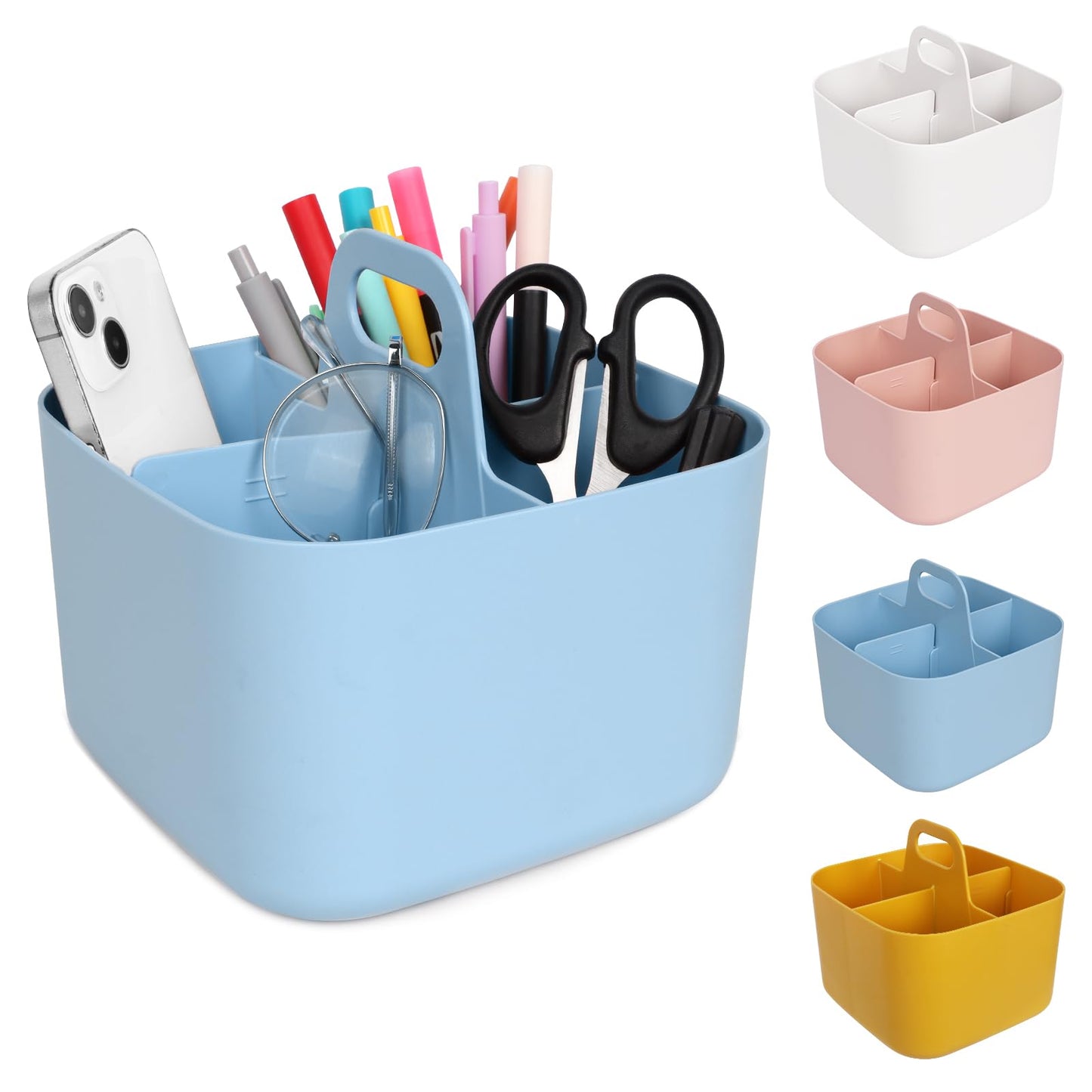 Minicoco Storage Box Multipurpose Table Organiser Cleaning Caddy with Handle Bathroom Caddy Art Box (Blue)