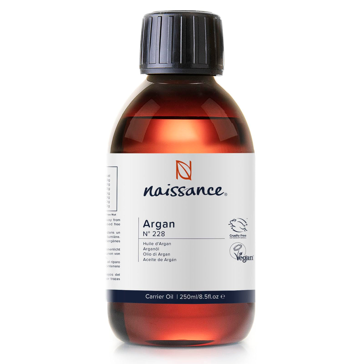 Naissance Argan Oil No. 228 225ml - Natural Growth Hair Mask, Anti-Ageing, Antioxidant - Moisturiser for Face, Skin, Beard Cuticles and Hands