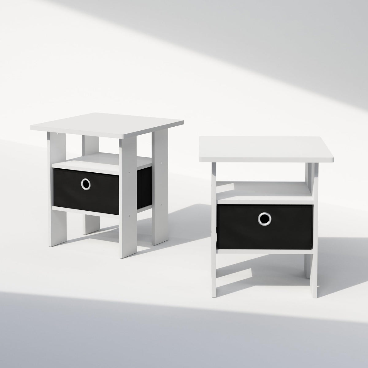 Furinno TIDUR Set of 2, Bedside Table with Storage Bin, White
