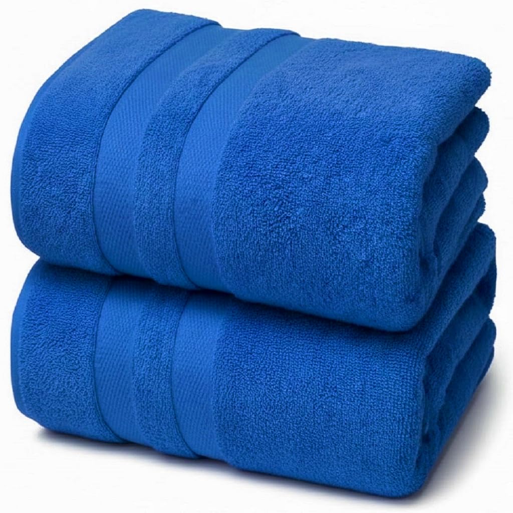 Pack of 2 Large Jumbo Bath Sheets 100% Egyptian Cotton -550GSM Super Absorbent Quick Dry Luxury Soft Big Bathroom Towels Set (Blue)