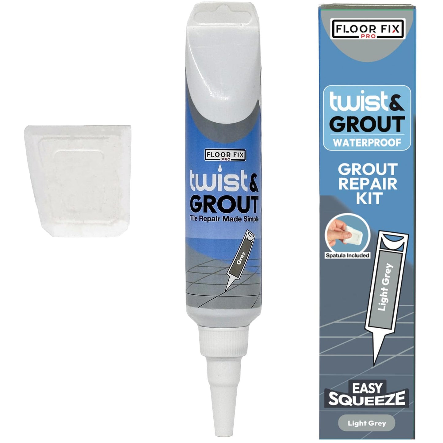 Floor-Fix Pro - Twist & Grout Repair Kit - Premixed & Waterproof Fast Tile Grout Reviver - Bathroom, Shower, Kitchen (Light Grey)