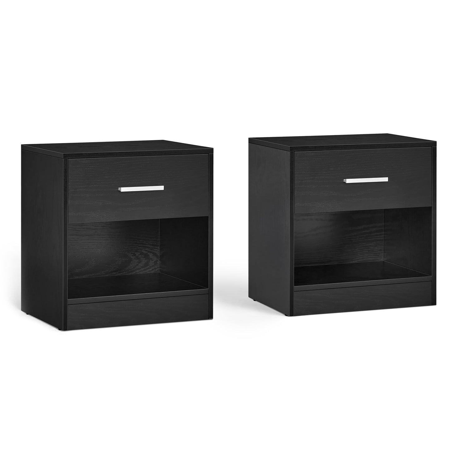 VASAGLE Bedside Tables, Set of 2, Side Table with Drawer, Handle, Open Compartment, End Table, for Bedroom, Living Room, Classic Black LET819T56