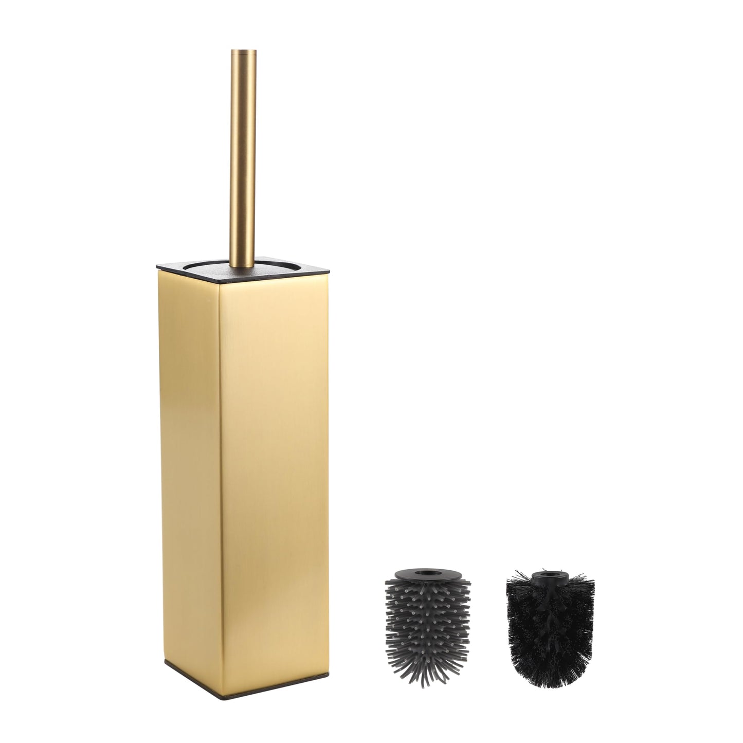 BVL Brushed Gold Toilet Brush, Square Silicon Toilet Brush and Holder, Free Standing Toilet Brush Including 2 Quick Drying Brush Heads