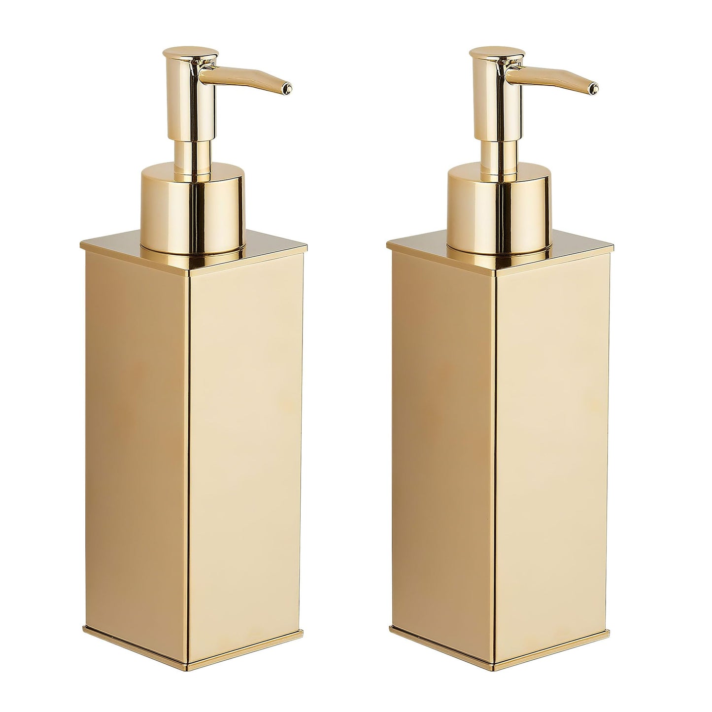 BGL Soap Dispensers 2 Pack, 304 Stainless Steel Standing Liquid Dispenser, Square Pump Bottles for Bathroom & Kitchen Decor, Gold